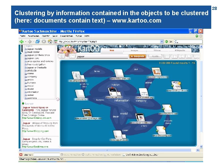 Clustering by information contained in the objects to be clustered (here: documents contain text)