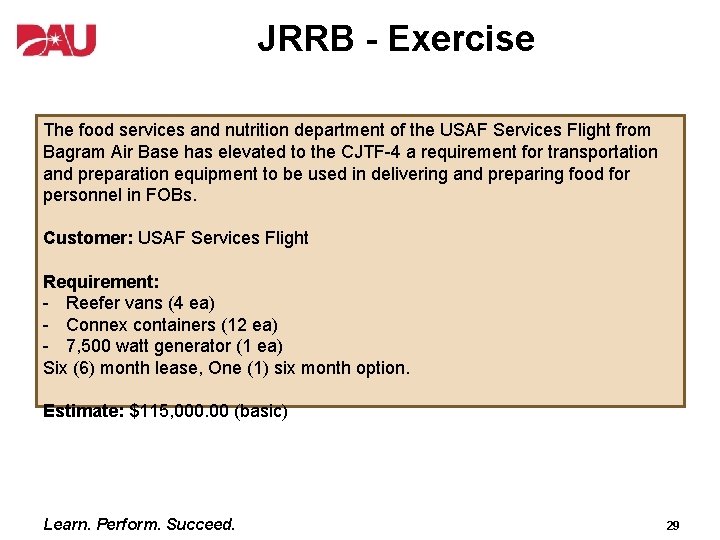 JRRB - Exercise The food services and nutrition department of the USAF Services Flight