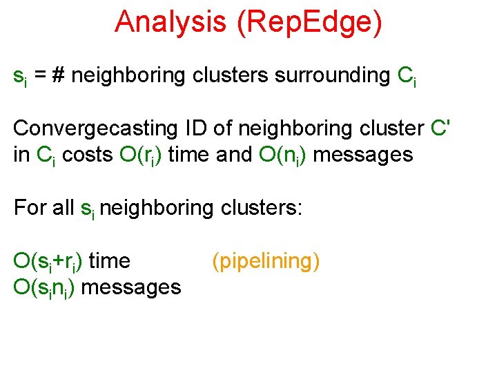 Analysis (Rep. Edge) si = # neighboring clusters surrounding Ci Convergecasting ID of neighboring