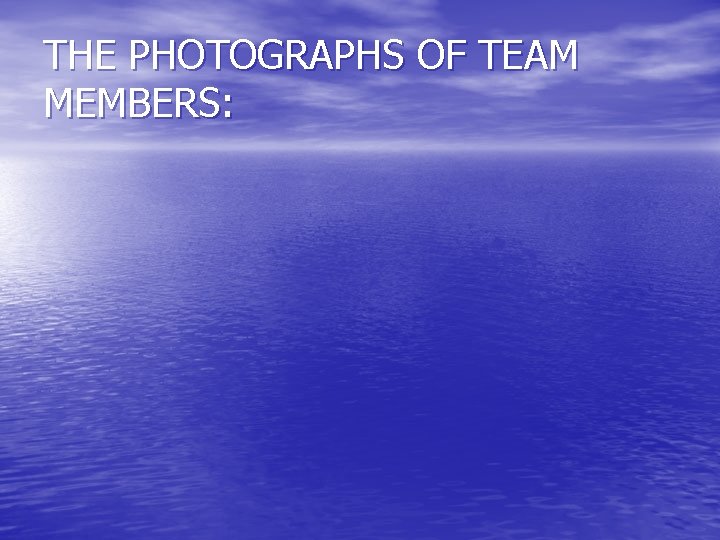 THE PHOTOGRAPHS OF TEAM MEMBERS: 