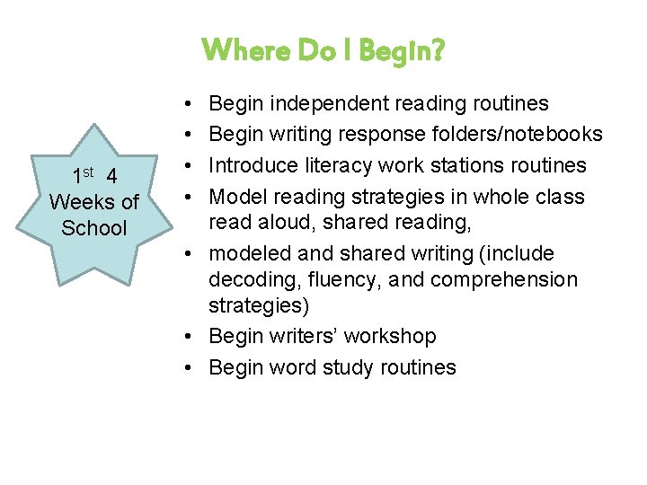 Where Do I Begin? 1 st 4 Weeks of School • • Begin independent