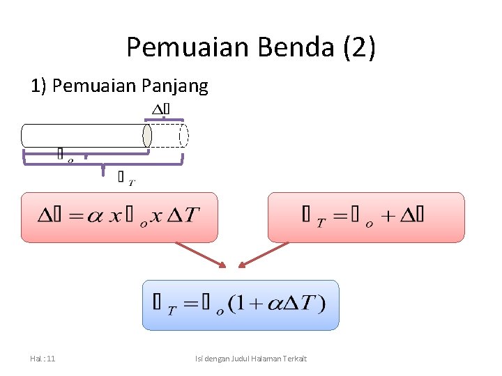 Pemuaian Benda (2) 1) Pemuaian Panjang Hal. : 11 Isi dengan Judul Halaman Terkait