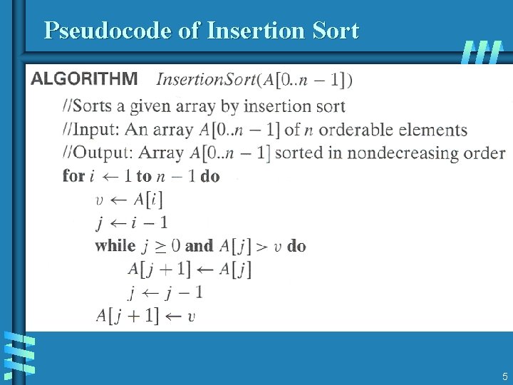 Pseudocode of Insertion Sort 5 