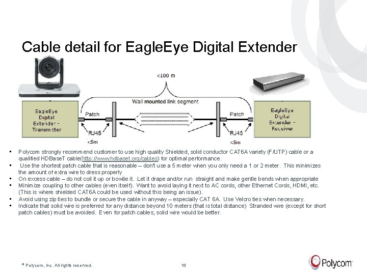 Cable detail for Eagle. Eye Digital Extender • • • Polycom strongly recommend customer