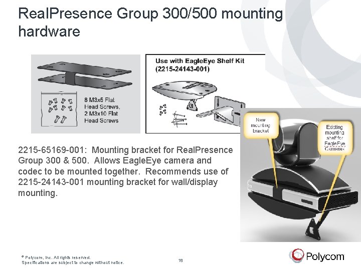 Real. Presence Group 300/500 mounting hardware 2215 -65169 -001: Mounting bracket for Real. Presence