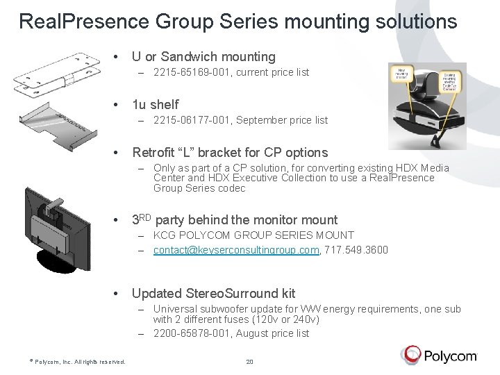 Real. Presence Group Series mounting solutions • U or Sandwich mounting ‒ 2215 -65169