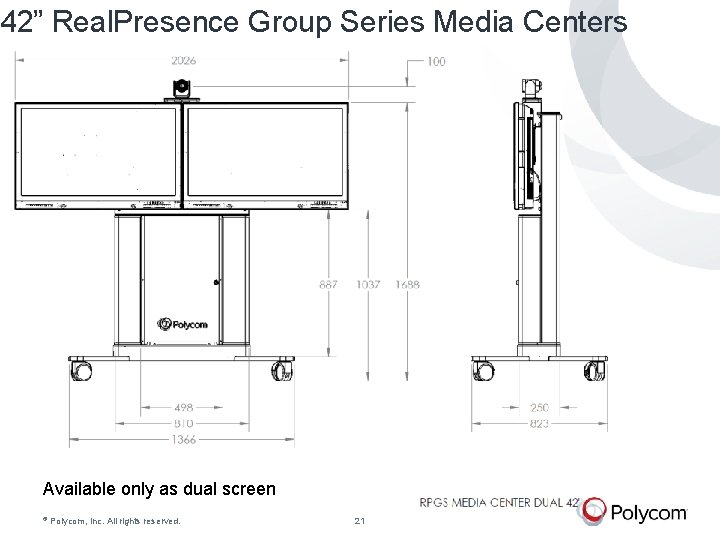 42” Real. Presence Group Series Media Centers Available only as dual screen © Polycom,