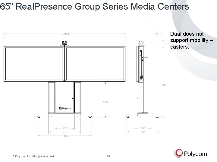 65” Real. Presence Group Series Media Centers Dual does not support mobility – casters.