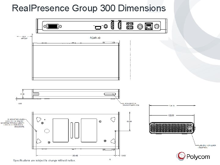 Real. Presence Group 300 Dimensions © Polycom, Inc. All rights reserved. Specifications are subject