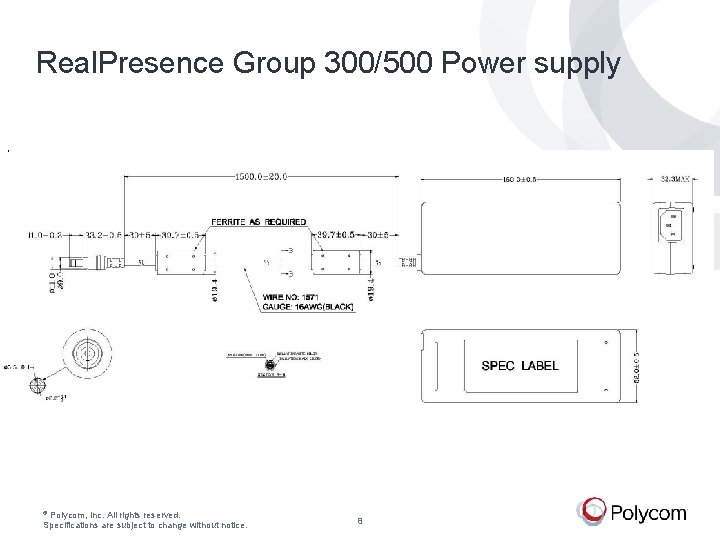 Real. Presence Group 300/500 Power supply © Polycom, Inc. All rights reserved. Specifications are