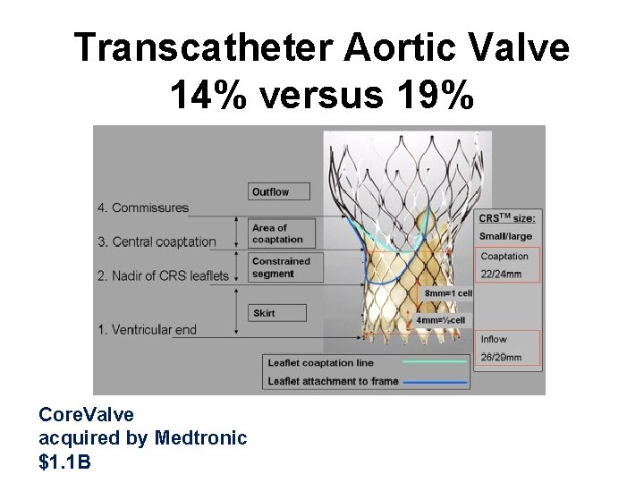 Transcatheter Aortic Valve 14% versus 19% Core. Valve acquired by Medtronic $1. 1 B