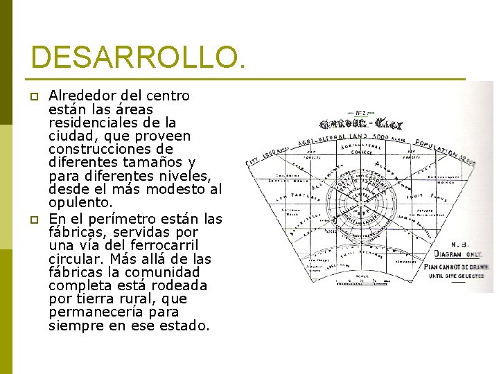 DESARROLLO. p p Alrededor del centro están las áreas residenciales de la ciudad, que