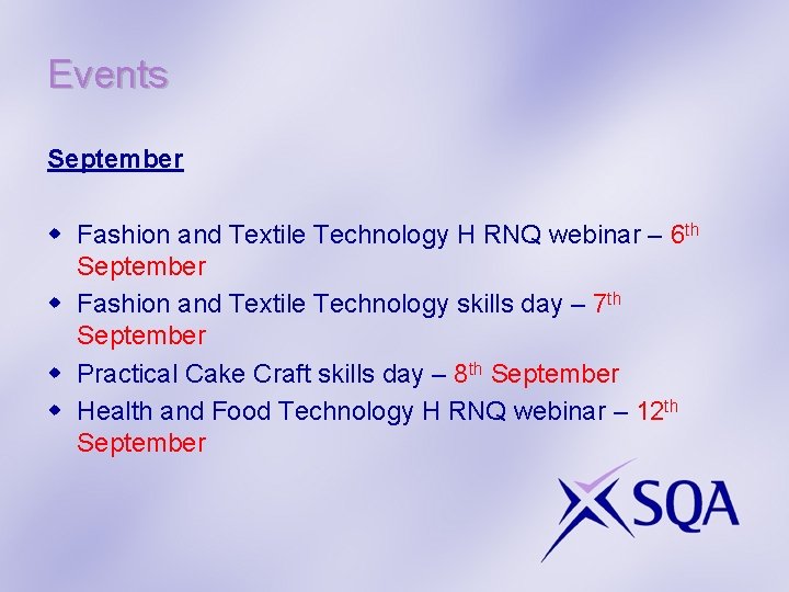 Events September w Fashion and Textile Technology H RNQ webinar – 6 th September