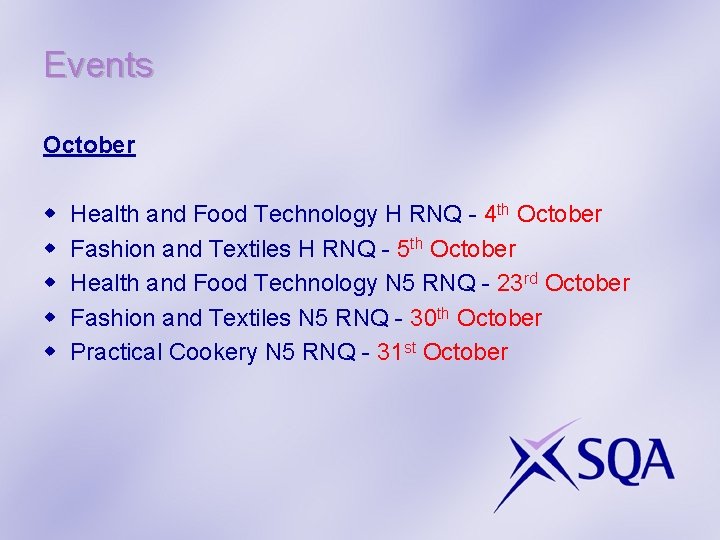 Events October w w w Health and Food Technology H RNQ - 4 th