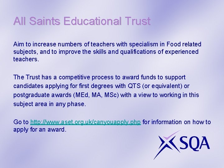 All Saints Educational Trust Aim to increase numbers of teachers with specialism in Food