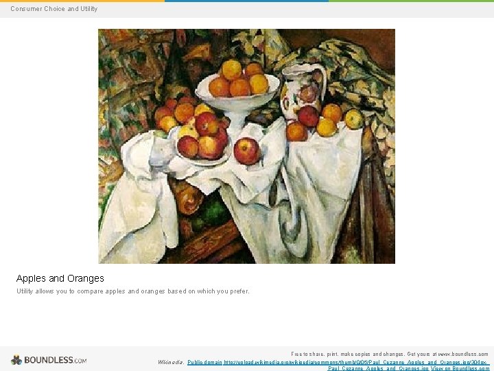 Consumer Choice and Utility Apples and Oranges Utility allows you to compare apples and