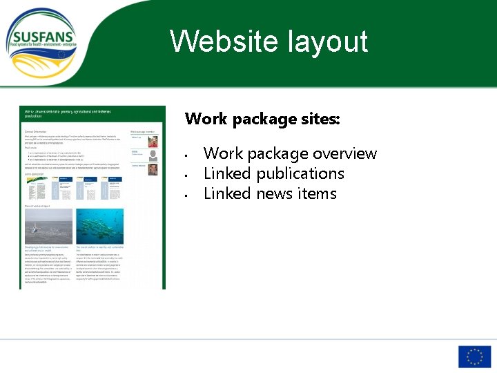 Website layout Work package sites: • • • Work package overview Linked publications Linked