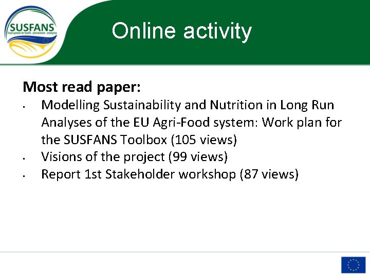 Online activity Most read paper: • • • Modelling Sustainability and Nutrition in Long