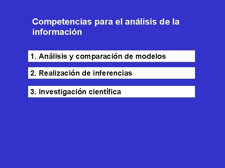 Competencias para el análisis de la información 1. Análisis y comparación de modelos 2.