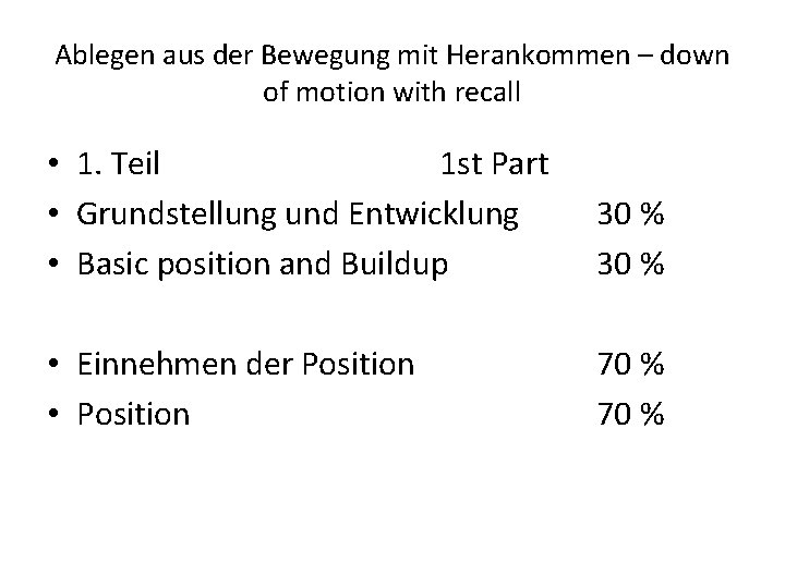 Ablegen aus der Bewegung mit Herankommen – down of motion with recall • 1.