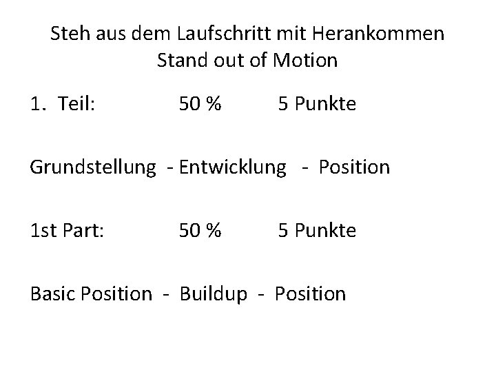 Steh aus dem Laufschritt mit Herankommen Stand out of Motion 1. Teil: 50 %