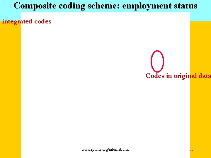 Composite coding scheme: employment status integrated codes Codes in original data www. ipums. org/international
