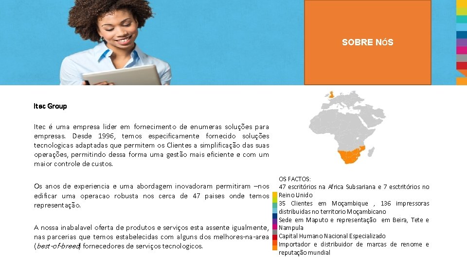 SOBRE NÓS Itec Group Itec é uma empresa lider em fornecimento de enumeras soluções