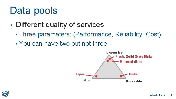 Data pools • Different quality of services • Three parameters: (Performance, Reliability, Cost) •