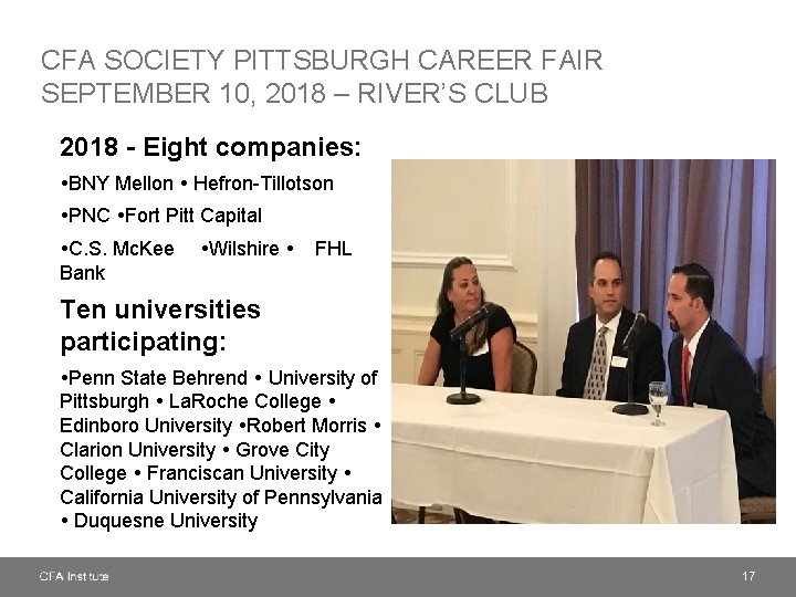 CFA SOCIETY PITTSBURGH CAREER FAIR SEPTEMBER 10, 2018 – RIVER’S CLUB 2018 - Eight