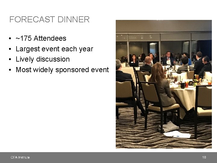 FORECAST DINNER • • ~175 Attendees Largest event each year Lively discussion Most widely