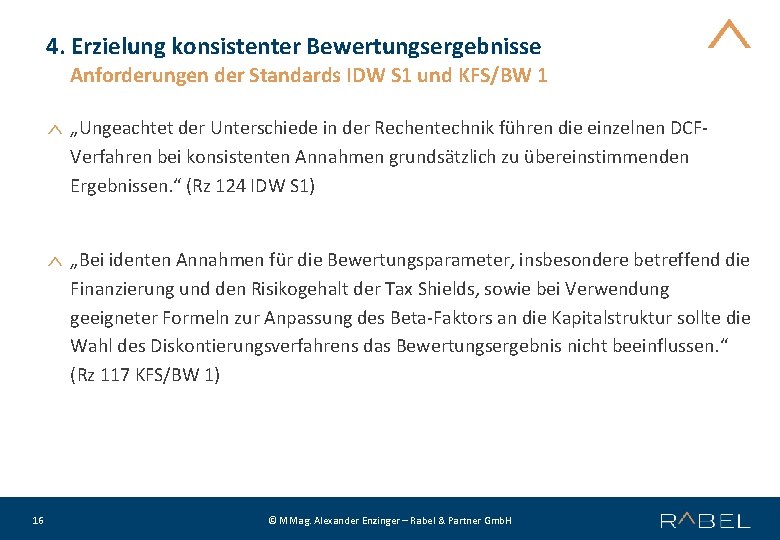 4. Erzielung konsistenter Bewertungsergebnisse Anforderungen der Standards IDW S 1 und KFS/BW 1 „Ungeachtet