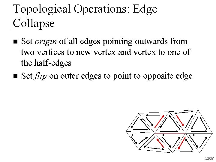 Topological Operations: Edge Collapse n n Set origin of all edges pointing outwards from Topological Operations: Edge Collapse n n Set origin of all edges pointing outwards from