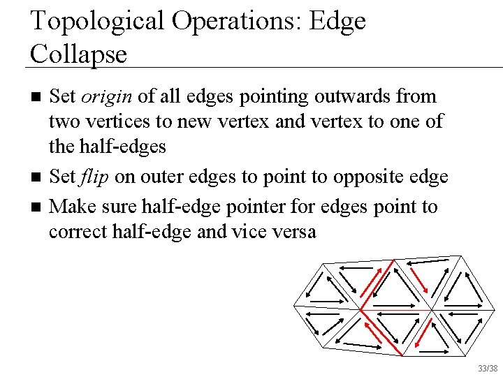 Topological Operations: Edge Collapse n n n Set origin of all edges pointing outwards Topological Operations: Edge Collapse n n n Set origin of all edges pointing outwards