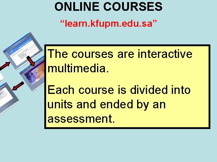 ONLINE COURSES “learn. kfupm. edu. sa” The courses are interactive multimedia. Each course is