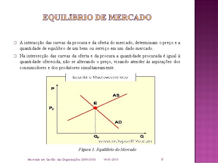 � A interacção das curvas da procura e da oferta do mercado, determinam o