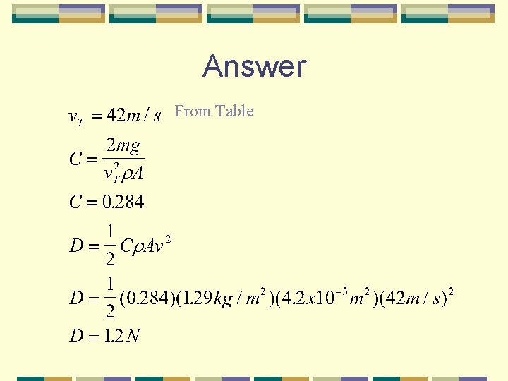 Answer From Table 