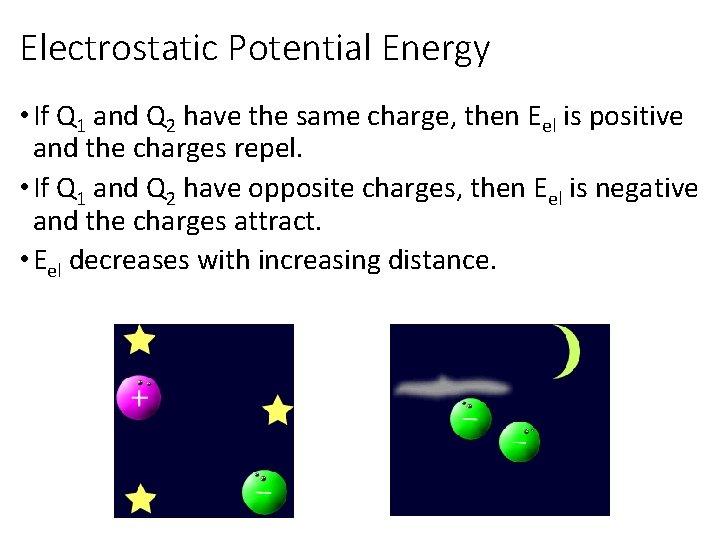 Electrostatic Potential Energy • If Q 1 and Q 2 have the same charge,