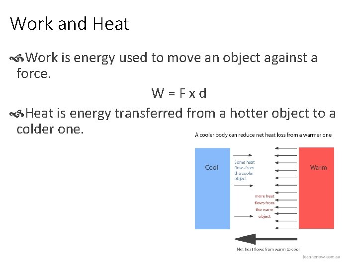 Work and Heat Work is energy used to move an object against a force.