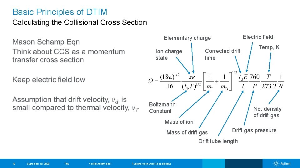 Basic Principles of DTIM Calculating the Collisional Cross Section Electric field Elementary charge Ion