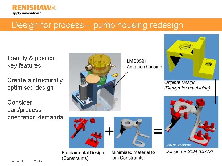Design for process – pump housing redesign Identify & position key features Create a