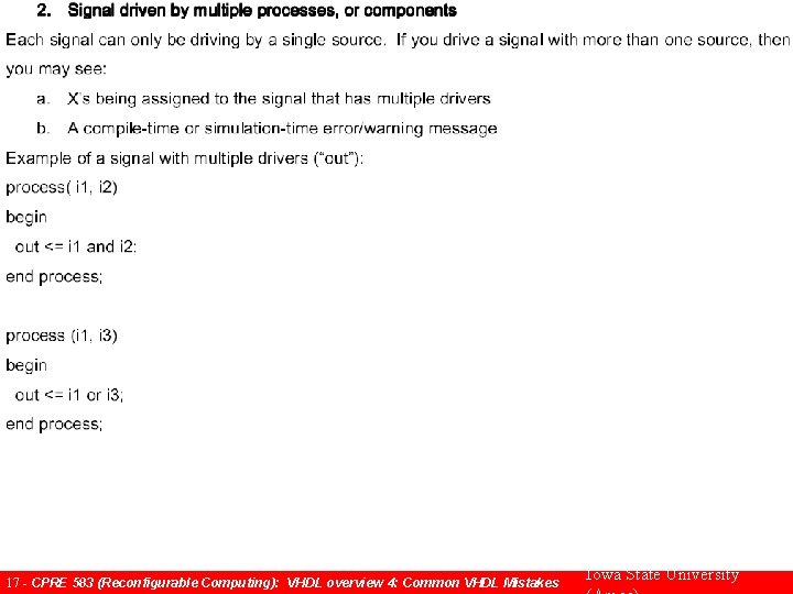 Common Mistakes in more detail 17 - CPRE 583 (Reconfigurable Computing): VHDL overview 4: