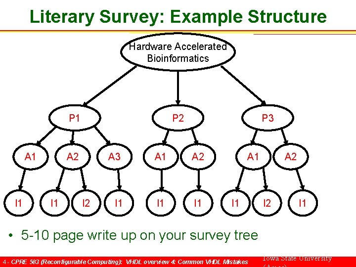 Literary Survey: Example Structure Hardware Accelerated Bioinformatics P 2 P 1 A 1 I