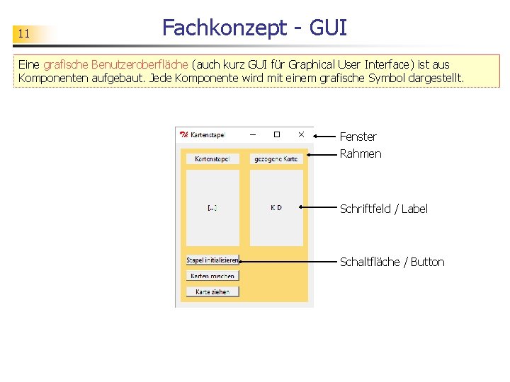 11 Fachkonzept - GUI Eine grafische Benutzeroberfläche (auch kurz GUI für Graphical User Interface)