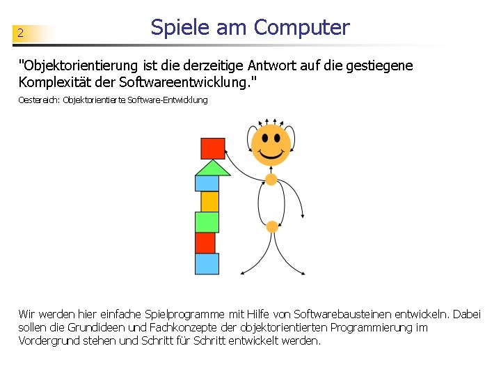 2 Spiele am Computer "Objektorientierung ist die derzeitige Antwort auf die gestiegene Komplexität der