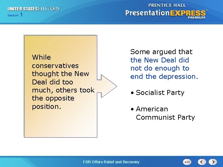 Section 1 While conservatives thought the New Deal did too much, others took the