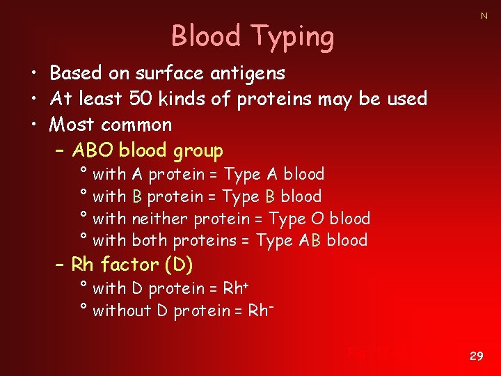 N Blood Typing • Based on surface antigens • At least 50 kinds of