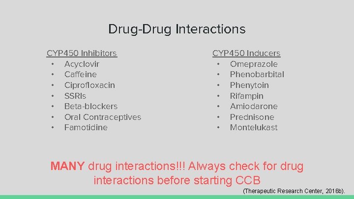 Drug-Drug Interactions CYP 450 Inhibitors • Acyclovir • Caffeine • Ciprofloxacin • SSRIs •
