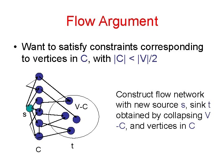 Flow Argument • Want to satisfy constraints corresponding to vertices in C, with |C|
