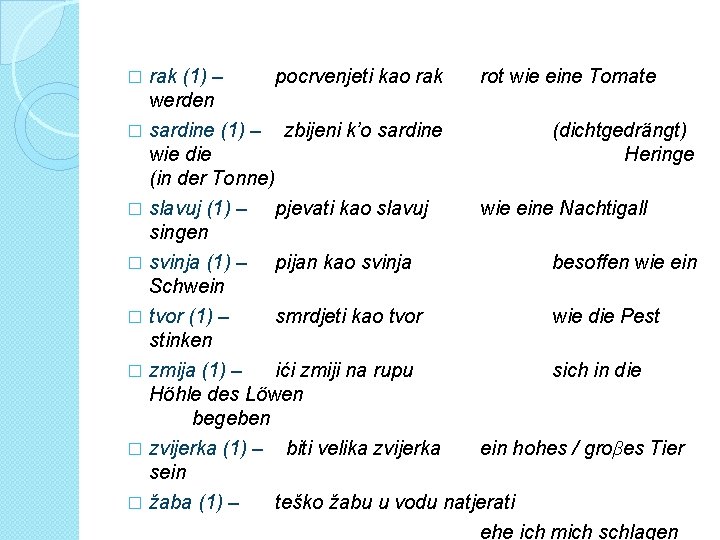 � rak (1) – werden pocrvenjeti kao rak sardine (1) – zbijeni k’o sardine