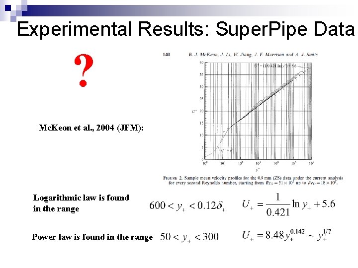 Experimental Results: Super. Pipe Data ? Mc. Keon et al. , 2004 (JFM): Logarithmic